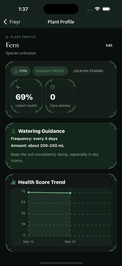 Freyr plant profile with health trend