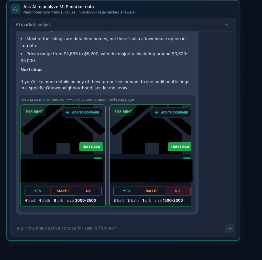 AI chat listing cards